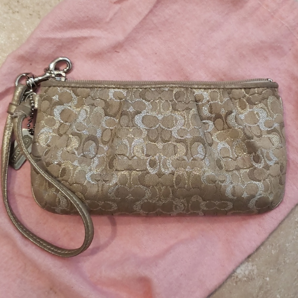 Coach metallic sateen wristlet